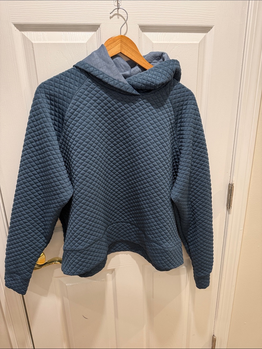 New Balance Quilted Cowl Neck Sweater in Slate Blue